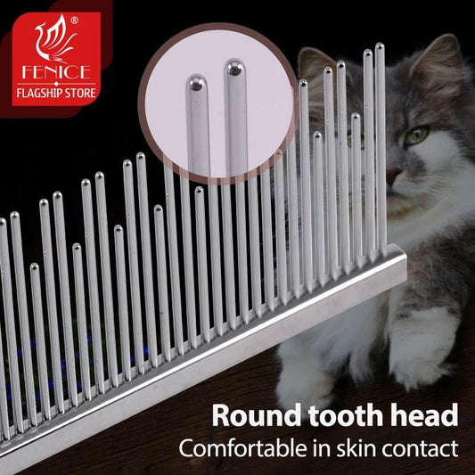 Fenice Professional Anti - Corrosion Grooming Comb For Dogs Cats Tapered Stainless Steel Pins Pet Grooming Supplies - FENICE TOTEM