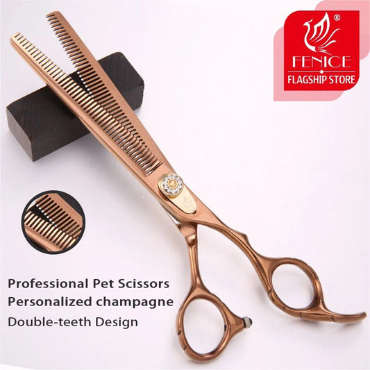 Fenice 7.0 inch Professional Double Teeth Scissors for Pet Dog Grooming Thinner Chunker Thinning Rate 20 - 30% JP440C - FENICE TOTEM