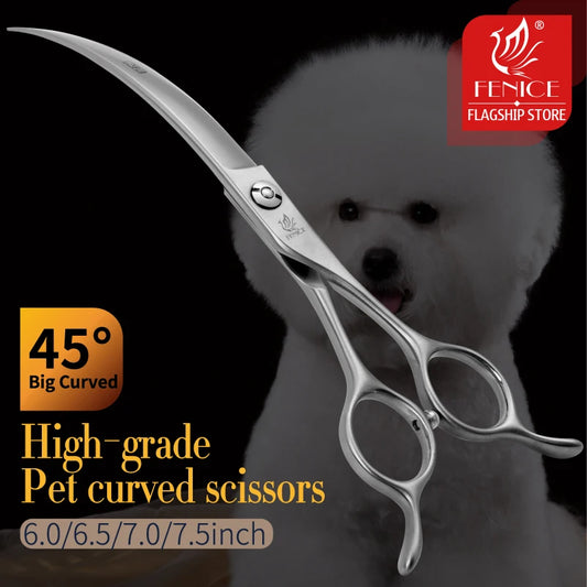 Fenice Big Super Curved Scissors 45° 6/6.5/7/7.5inch Pet Dog Grooming Scissors Pets Hair Curved Shears ножницы tijeras tesoura