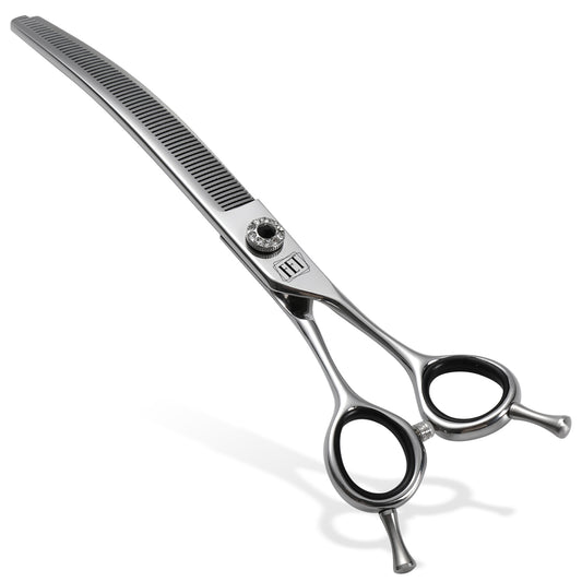 Fenice Totem Dog Grooming Scissors 7.5 inch Professional Pet Curved Thinning Shears Made Of Japanese 440C Advanced Stainless Steel for Dogs Cats and Other Pets