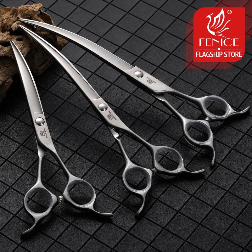 Fenice 6.5/7/7.5 Inch Pet Dogs Gromming Scissors Curved Shears Up Down Pet Hair Cutting Scissors Tools - FENICE TOTEM