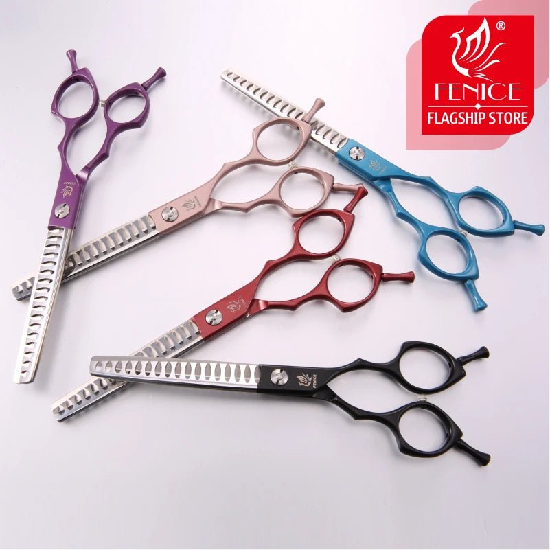 Fenice Jp440c Colorful 6.5 7.0 Inch Stainless Steel Pet 85% Thinning Scissors for Dog Grooming 17 teeth Thinner Chunker - FENICE TOTEM