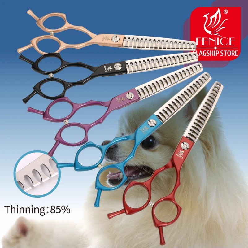 Fenice Jp440c Colorful 6.5 7.0 Inch Stainless Steel Pet 85% Thinning Scissors for Dog Grooming 17 teeth Thinner Chunker - FENICE TOTEM