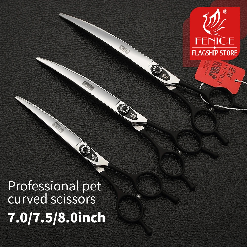 Fenice 7.0/7.5/8.0 inch Professional Pet Grooming Scissors Japan 440C Curved Puppy Dog Hair Cuttinf Shear - FENICE TOTEM