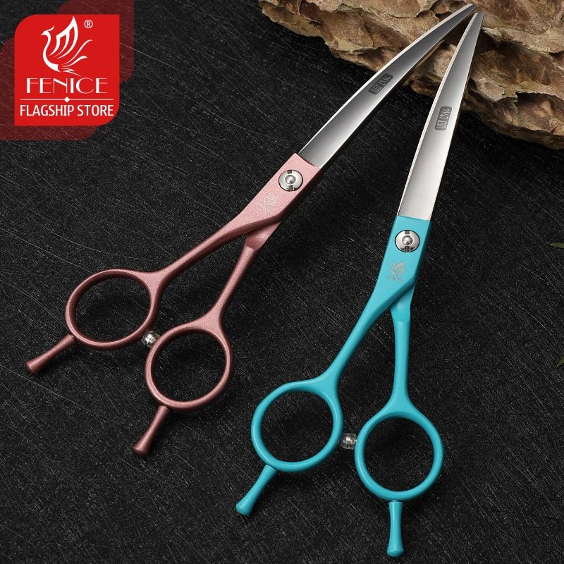 Fenice Professional Left Hand 6.5 Inch Curved&Straight Pet Dog Grooming Scissors Shears Pet Trimming Scissors Dogs Products - FENICE TOTEM