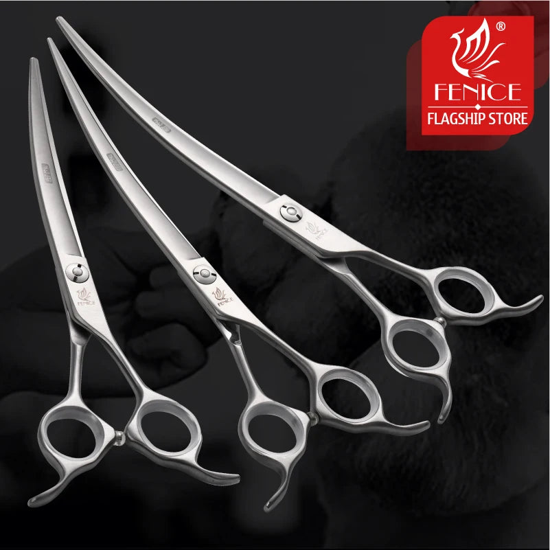 Fenice 6.5/7/7.5 Inch Pet Dogs Gromming Scissors Curved Shears Up Down Pet Hair Cutting Scissors Tools