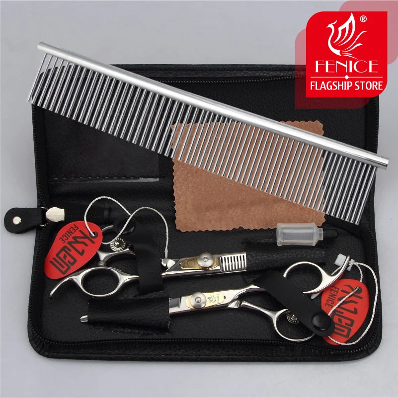 Fenice 6 Inch Dog Grooming Scissors Set Animal Haircut Scissors Kit Cutting and Thinning Shears Set thinning rate 25%-30%