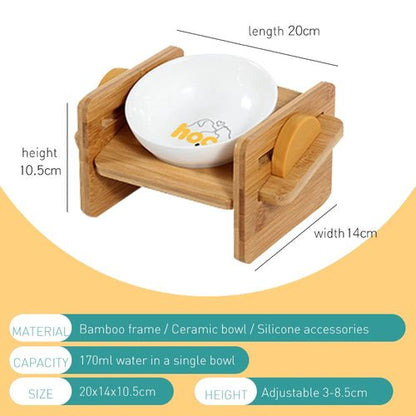 Fenice Pet Dog Bowls Elevated Heights Adjustable Bamboo Food and Water Dishes Puppy Pet Cat Neck Care Raise Stand Bowl - FENICE TOTEM