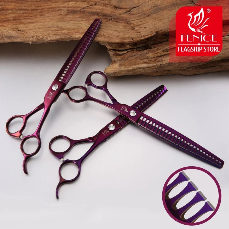 Fenice 7/7.5/8 inch Professional Purple Pet Scissors Thinning Shears High Quality Cat Dog Grooming Scissors Cutting Tool Tijeras - FENICE TOTEM