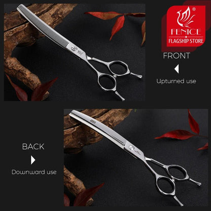 Fenice 7 inch left hand pet dog grooming scissors dog scissors curved chunker&thinning scissors shears for pet supplies - FENICE TOTEM