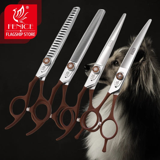 Fenice 7.0 inch left hand pet dog grooming thinning cutting curved scissors set grooming shears set for dogs scissors kit