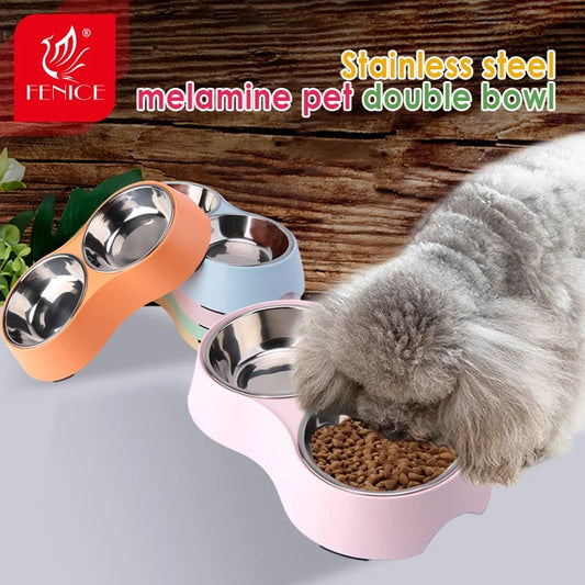 Fenice Pet Double Bowls Dog Food Water Stainless Steel Cat Drinking Dish Feeder Pet Puppy Supplies Small Dogs Cats Feeding Bowls - FENICE TOTEM