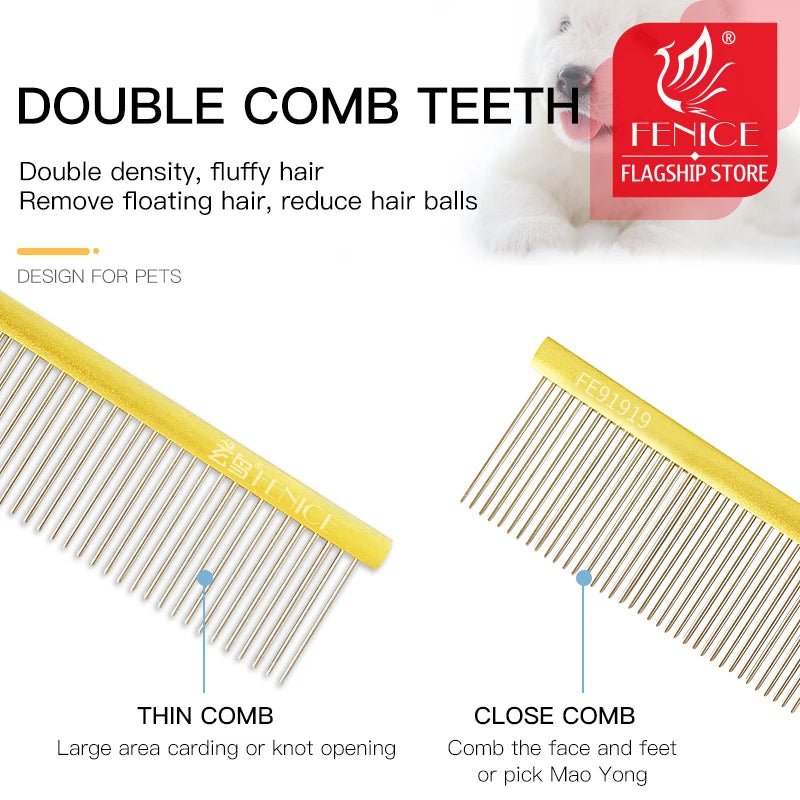 Fenice Dog Comb Long Thick Hair Fur Removal Brush Stainless Steel Pets Dog Cat Grooming Combs For Shaggy Dogs Barber - FENICE TOTEM