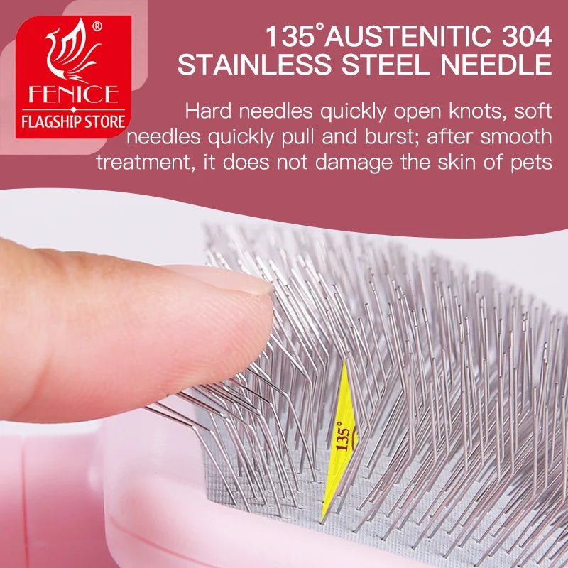 Fenice Pet Cat Dog Rabbit Hair Brush Hair Massage Comb Open - Knot Brush Groming Cleaning Tool Stainless Steel Comb Needle - FENICE TOTEM