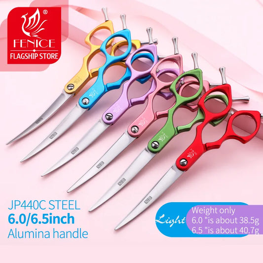 Fenice Professional JP440C&VG10 Colorful 6.0 6.5 Inch Curved Grooming Scissors Pet Scissor for Dogs Cats