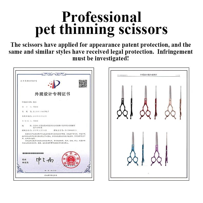 Fenice Jp440c Colorful 6.5 7.0 Inch Stainless Steel Pet 85% Thinning Scissors for Dog Grooming 17 teeth Thinner Chunker - FENICE TOTEM