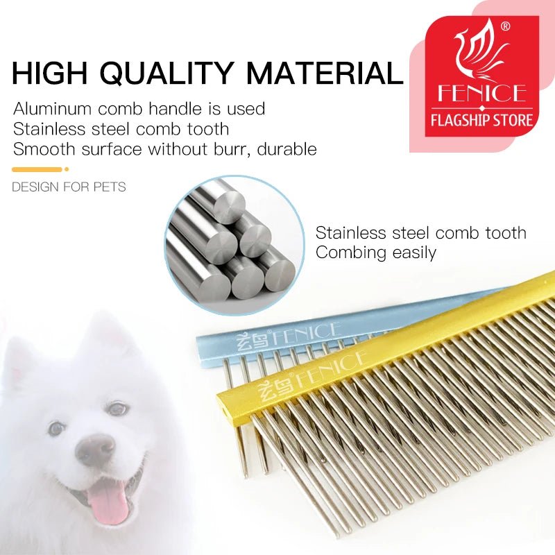 Fenice Dog Comb Long Thick Hair Fur Removal Brush Stainless Steel Pets Dog Cat Grooming Combs For Shaggy Dogs Barber - FENICE TOTEM