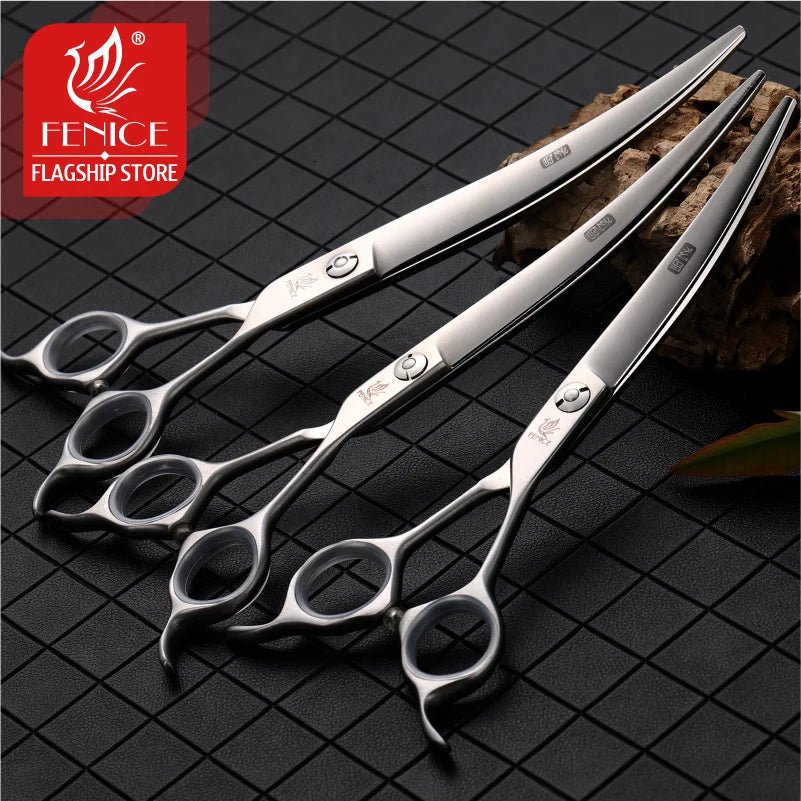 Fenice 6.5/7/7.5 Inch Pet Dogs Gromming Scissors Curved Shears Up Down Pet Hair Cutting Scissors Tools - FENICE TOTEM