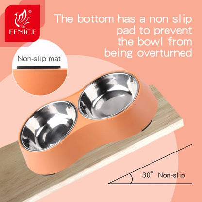 Fenice Pet Double Bowls Dog Food Water Stainless Steel Cat Drinking Dish Feeder Pet Puppy Supplies Small Dogs Cats Feeding Bowls - FENICE TOTEM