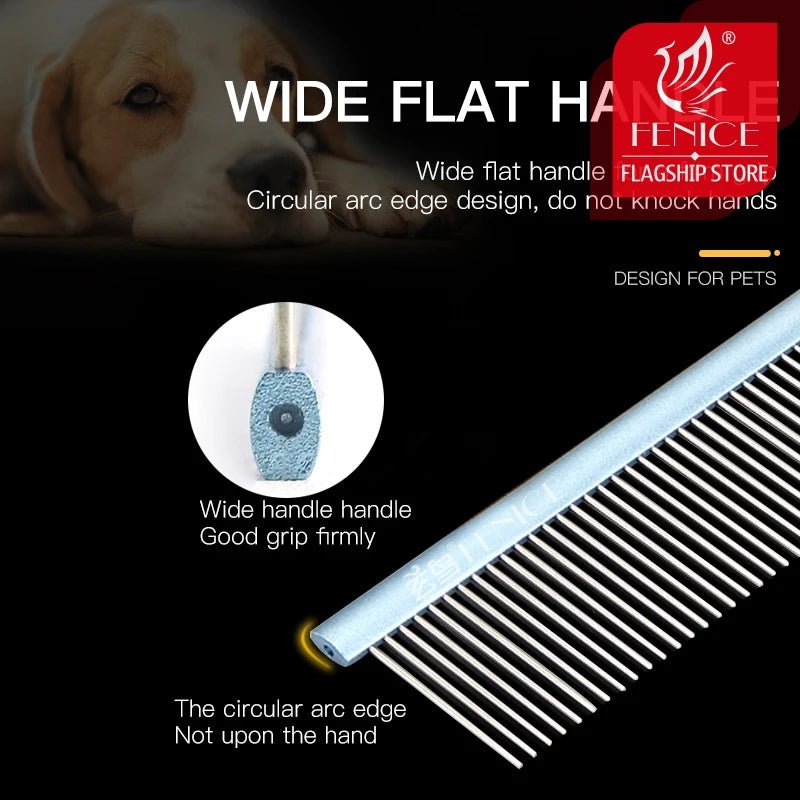 Fenice Dog Comb Long Thick Hair Fur Removal Brush Stainless Steel Pets Dog Cat Grooming Combs For Shaggy Dogs Barber - FENICE TOTEM