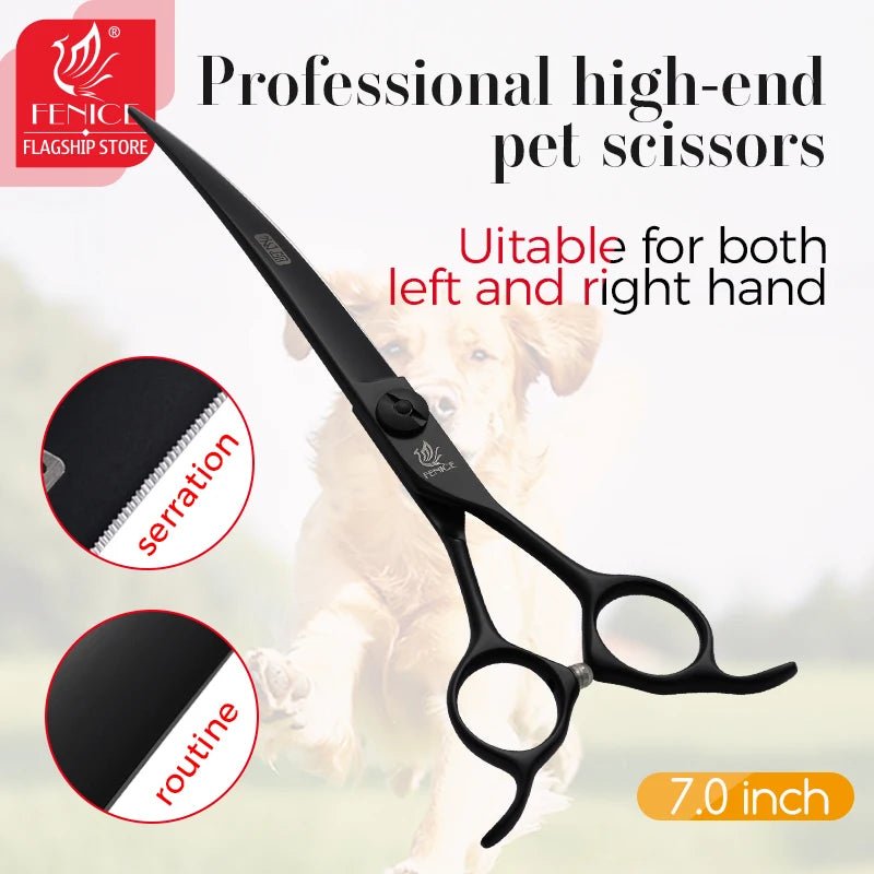 Fenice professional 7 inch curved cutting serration scissors blade with saw pet scissors for dog grooming shears makas tijeras - FENICE TOTEM