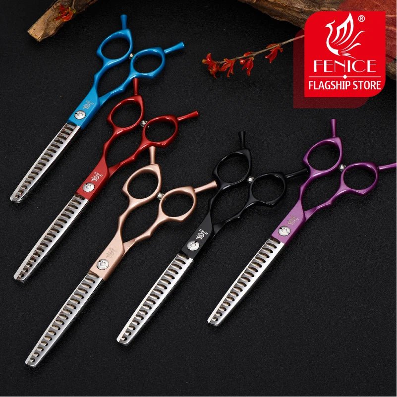 Fenice Jp440c Colorful 6.5 7.0 Inch Stainless Steel Pet 85% Thinning Scissors for Dog Grooming 17 teeth Thinner Chunker - FENICE TOTEM