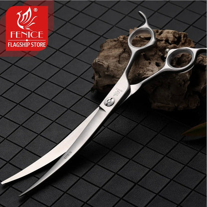 Fenice 6.5/7/7.5 Inch Pet Dogs Gromming Scissors Curved Shears Up Down Pet Hair Cutting Scissors Tools - FENICE TOTEM