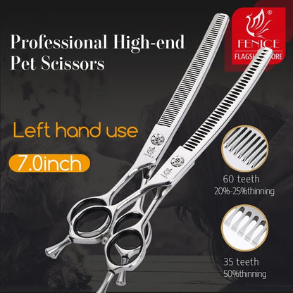 Fenice 7 inch left hand pet dog grooming scissors dog scissors curved chunker&thinning scissors shears for pet supplies - FENICE TOTEM