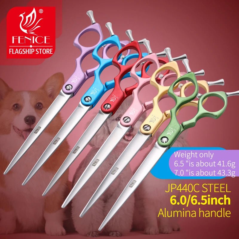 Fenice Jp440c Colorful 6.5 7.0 Inch Stainless Steel Pet Cutting Straight Scissors for Dog Grooming Dog Hair Scissors Cutter - FENICE TOTEM