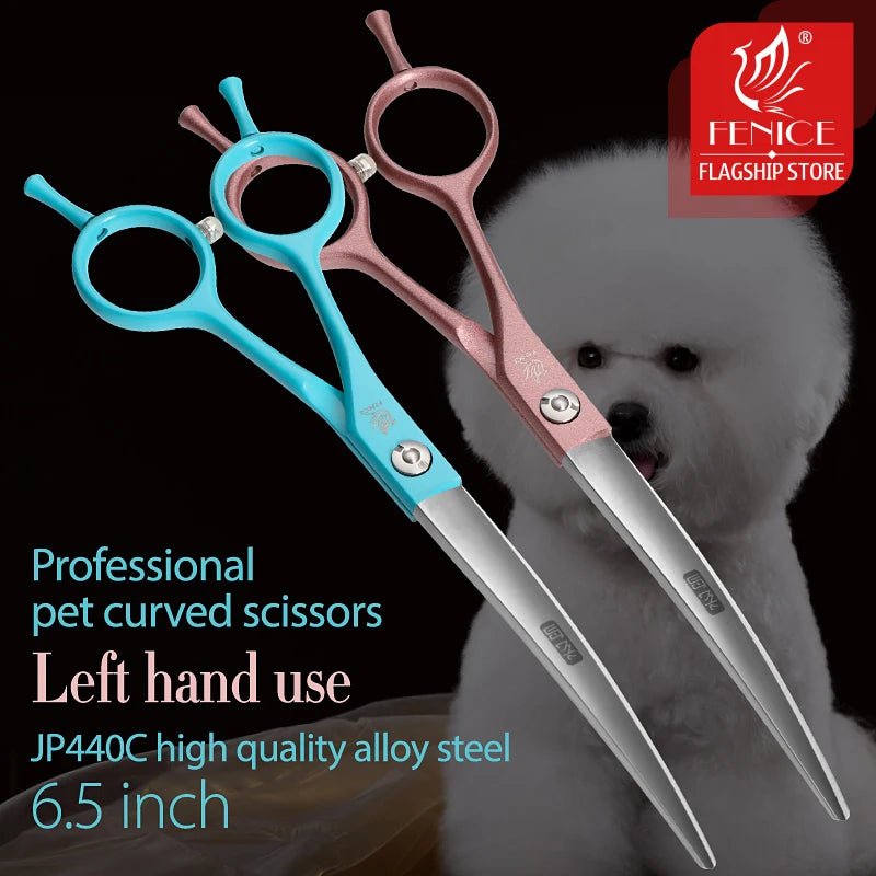 Fenice Professional Left Hand 6.5 Inch Curved&Straight Pet Dog Grooming Scissors Shears Pet Trimming Scissors Dogs Products - FENICE TOTEM