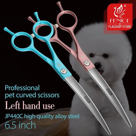 Fenice Professional Left Hand 6.5 Inch Curved&Straight Pet Dog Grooming Scissors Shears Pet Trimming Scissors Dogs Products