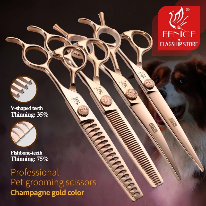 Fenice JP440C Steel 6.5/6.75/7/7.25/7.5 inch Pet Dogs Grooming Scissors Set Straight Curved Thinning Shear Scissors For Dogs - FENICE TOTEM