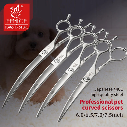 Fenice 6/6.5/7/7.5/8 inch Professional Curved 35° Pet Dogs Grooming Scissors Pets Hair Cuttings Shears tesoura tijeras