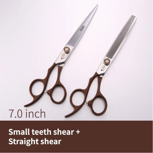 Fenice 7.0 inch left hand pet dog grooming thinning cutting curved scissors set grooming shears set for dogs scissors kit