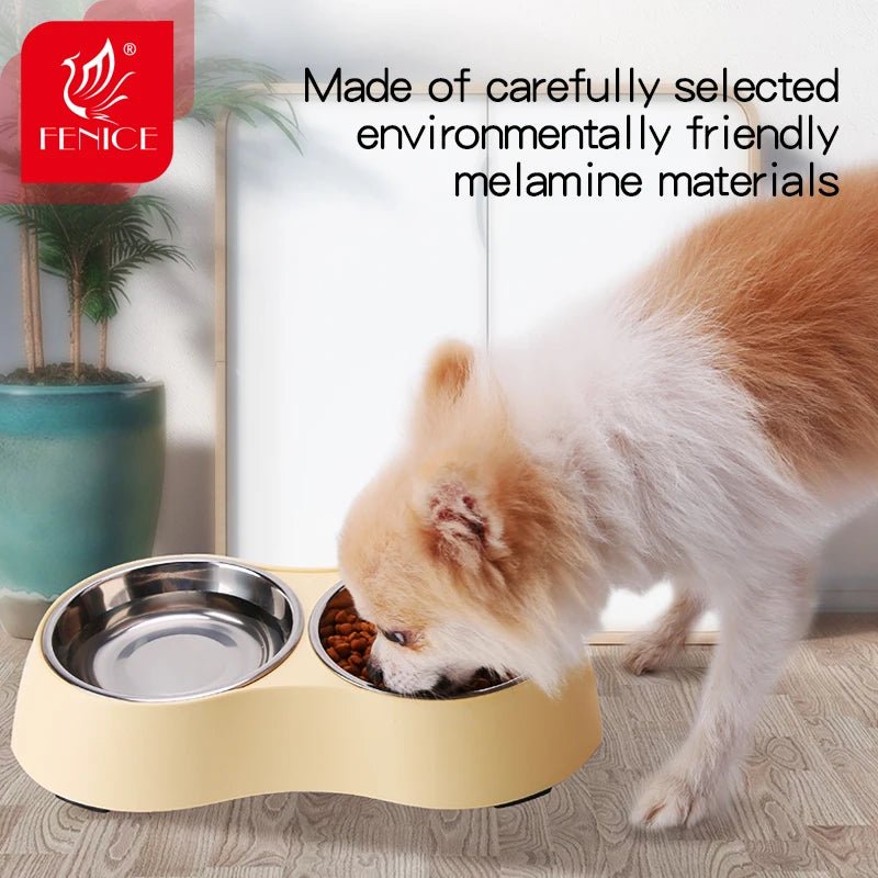 Fenice Pet Double Bowls Dog Food Water Stainless Steel Cat Drinking Dish Feeder Pet Puppy Supplies Small Dogs Cats Feeding Bowls - FENICE TOTEM