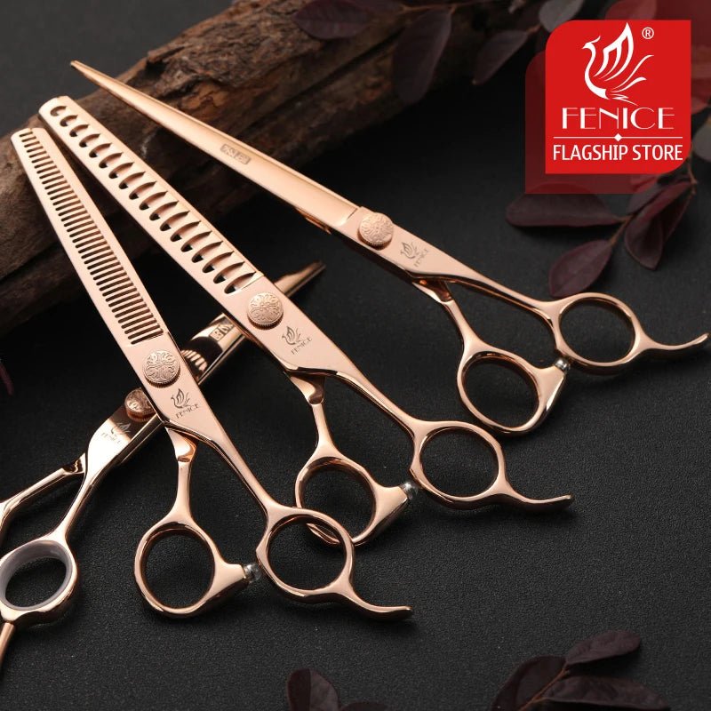 Fenice JP440C Steel 6.5/6.75/7/7.25/7.5 inch Pet Dogs Grooming Scissors Set Straight Curved Thinning Shear Scissors For Dogs - FENICE TOTEM