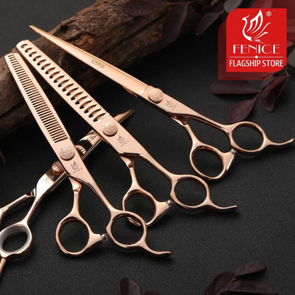 Fenice JP440C Steel 6.5/6.75/7/7.25/7.5 inch Pet Dogs Grooming Scissors Set Straight Curved Thinning Shear Scissors For Dogs - FENICE TOTEM