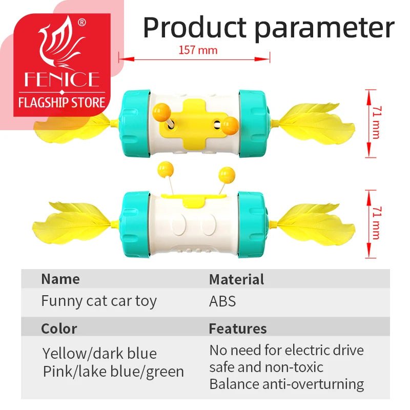 Fenice Interactive Rotating Cat Toy Cats Feather Rolling Ball Toys Rotatable Toy for Kitten Cat Accessories - FENICE TOTEM