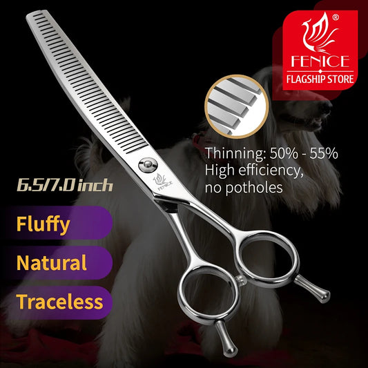 Fenice 6.5/7/7.5 inch curved thinning scissors pet dog grooming shears Bichon dog scissors fluffy traceless thinning rate 50-55%