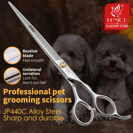 Fenice Professional 7.0 /7.5 inch pet grooming in dog hair trimmers scissors serrated blade dog cutting grooming shears