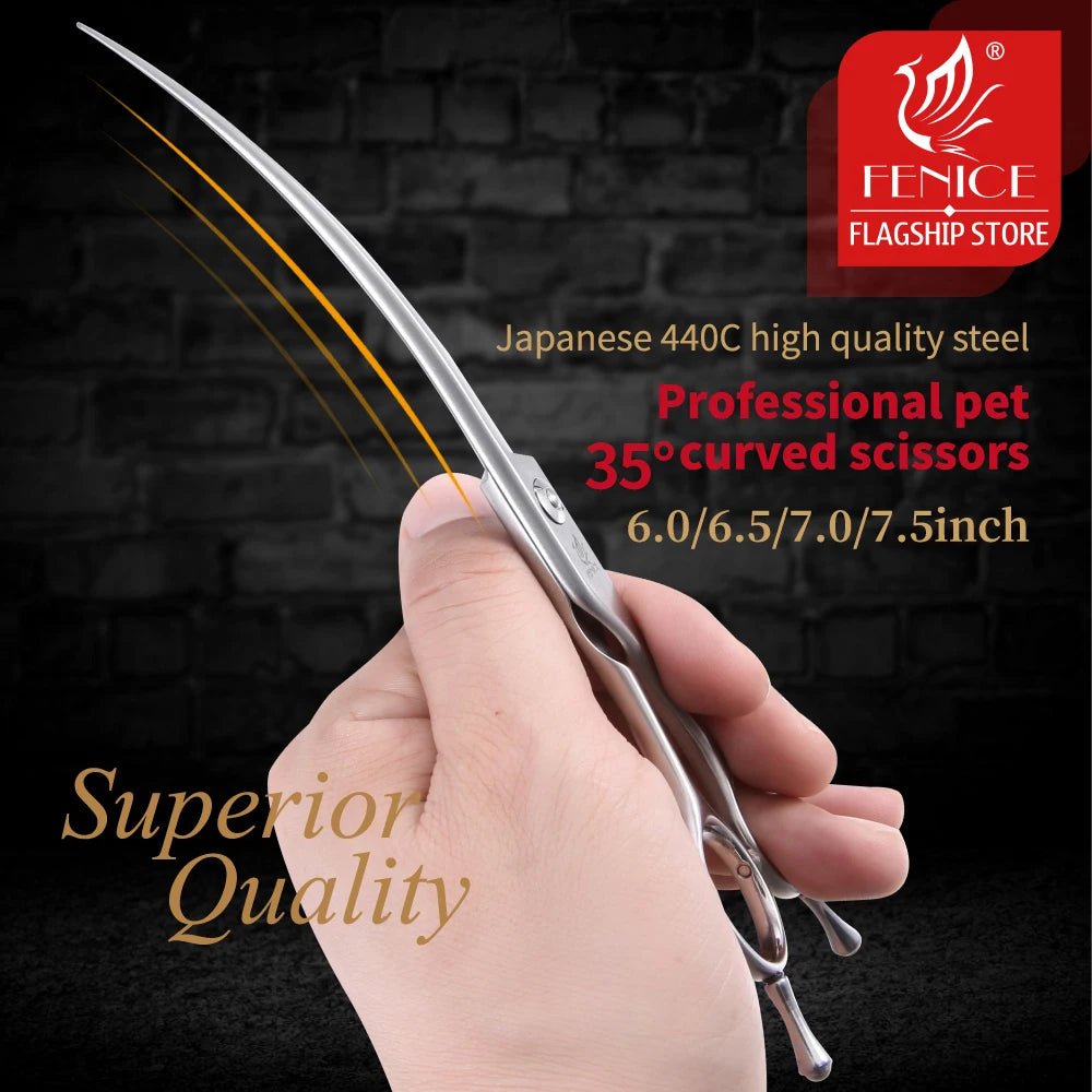 Fenice 6/6.5/7/7.5/8 inch Professional Curved 35° Pet Dogs Grooming Scissors Pets Hair Cuttings Shears tesoura tijeras - FENICE TOTEM