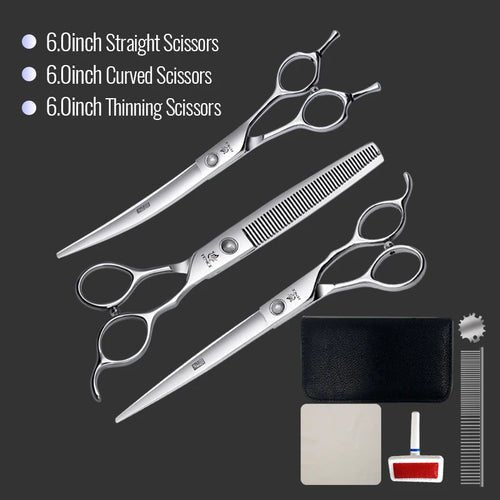 Fenice 6//6.5/7/7.5 Inch Professional Pet Dogs Grooming Scissors Set Straight&Curved &Thinner&Chunker Shear Scissors - FENICE TOTEM