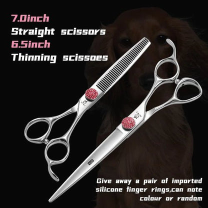 Fenice Professional 6/6.75/7/7.5 Inch Pet Scissors For Dog Grooming Straight&Thinner&Curved&Chunker Grooming Shears Tool Set - FENICE TOTEM