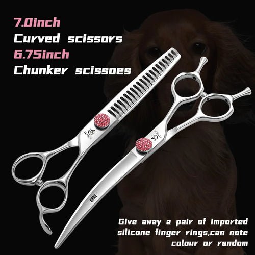 Fenice Professional 6/6.75/7/7.5 Inch Pet Scissors For Dog Grooming Straight&Thinner&Curved&Chunker Grooming Shears Tool Set - FENICE TOTEM