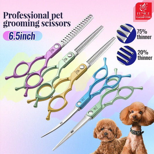 Fenice 6.5 Inch Professional Dog Grooming Scissors Set Kits Straight&Thinner&Curved Grooming Shears Tool Set tesoura wmark