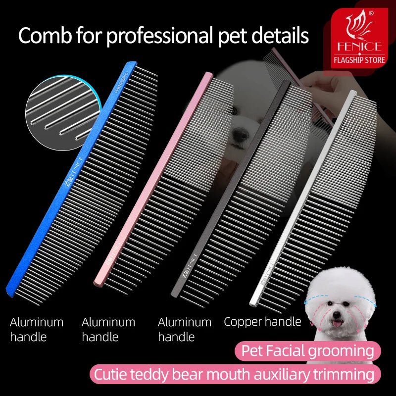 Fenice Moon Style Comb Pet Grooming Single Comb Aluminum Metal Comb for Dogs Stainless Steel Pet Dog Cat Pin Comb Hair Brush - FENICE TOTEM