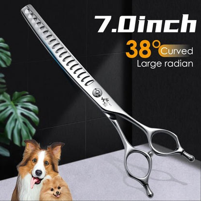 Fenice Professional 7 inch Dog Grooming Shears 38° Curved Chunker Scissors FEWY - 718T - FENICE TOTEM