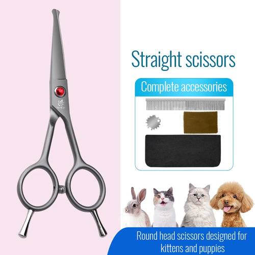 Fenice 4.5 Safety Round Tip Pet Dog Cat Grooming Cutting Scissors Dogs Hair Cutting Shear for Eyes/Face/Foot/Nose
