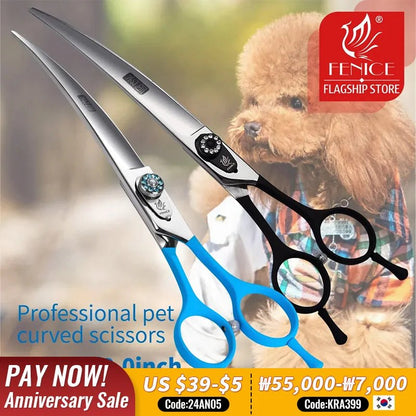 Fenice 7.0/7.5/8.0 inch Professional Pet Grooming Scissors Japan 440C Curved Puppy Dog Hair Cuttinf Shear - FENICE TOTEM