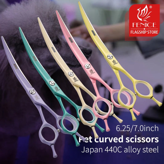 Fenice Professional JP440C Colorful 6.25&7.0 Inch Curved Grooming Scissors Pet Trimming Scissors for Dogs Cats